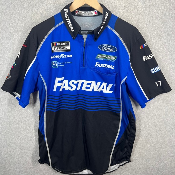 Outer Circle Roush Fenway Racing Fastenal Ford NASCAR Pit Crew Shirt Mens M Blue